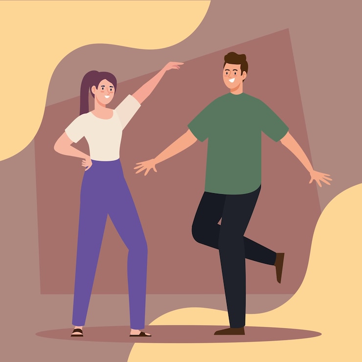 Vetor personagens de dançarinos de casal feliz