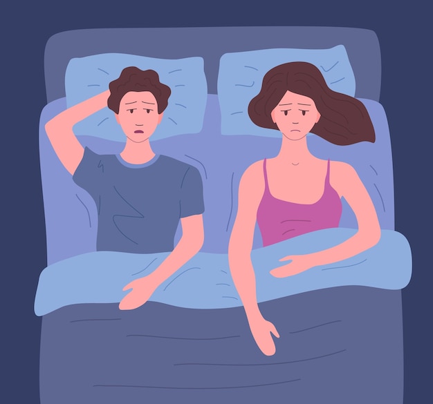 Personagens de desenhos animados a cores Homem e Mulher Insomnosos Vector de conceito