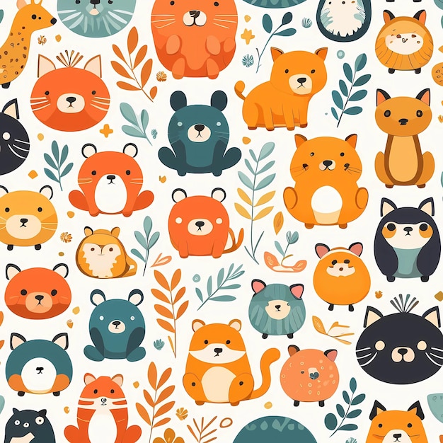 Personagens de desenhos animados de animais bonitos Pattern Vector Background