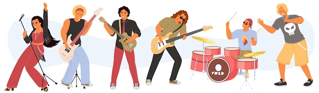 Personagens de desenhos animados de banda de rock cantando música tocando música isolada