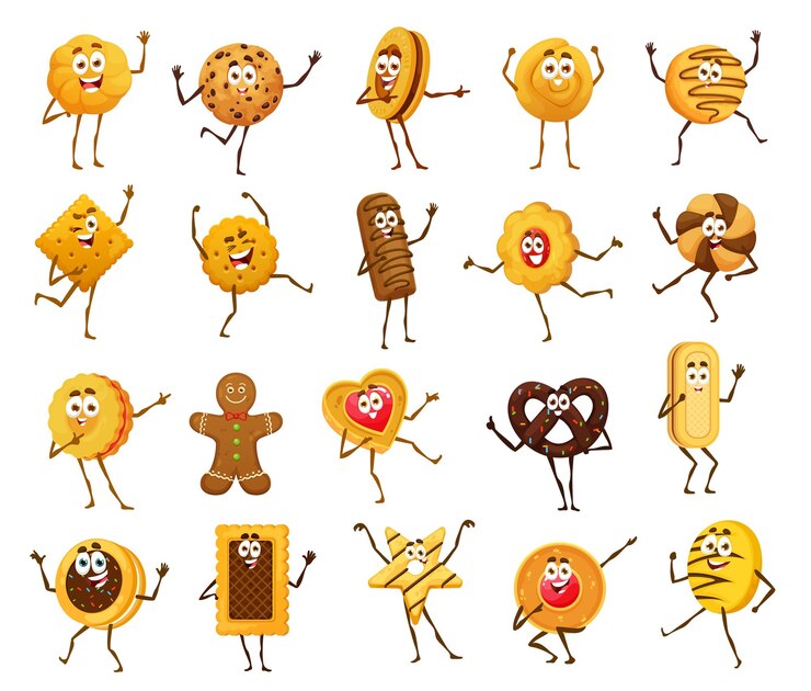 Vetor personagens de desenhos animados de biscoitos e pão de gengibre