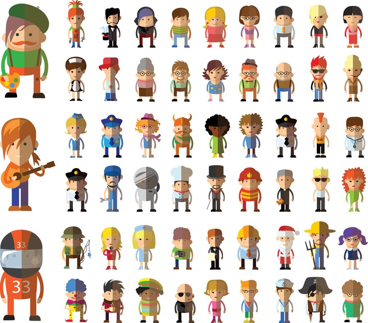 Vetor personagens de desenhos animados de diferentes profissões