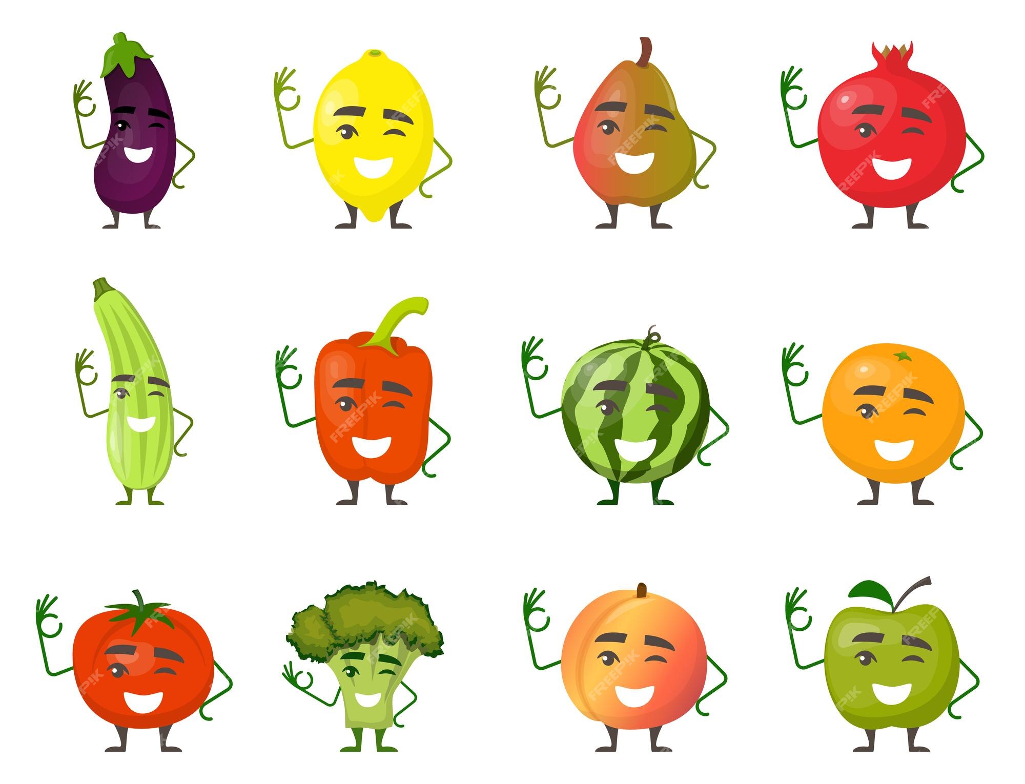 Desenhos animados frutas e legumes personagens imagem vetorial de