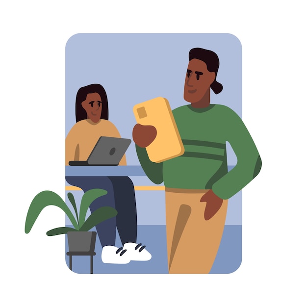 Personagens de desenhos animados de jovens trabalhadores americanos fazendo trabalho