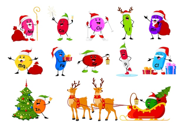 Personagens de desenhos animados de micronutrientes de Natal