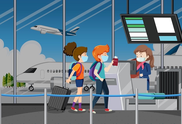 Personagens de desenhos animados de pessoas no aeroporto