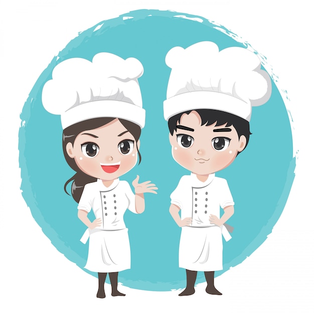 Personagens de desenhos animados do chef menino e menina ficar post profissional