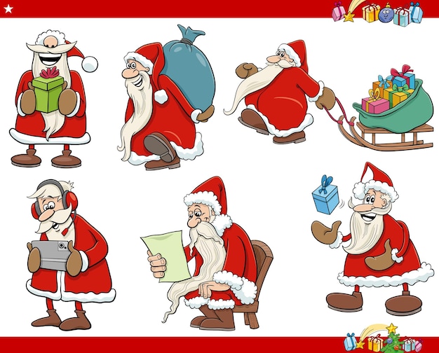 Personagens de desenhos animados do papai noel ambientados na época do natal