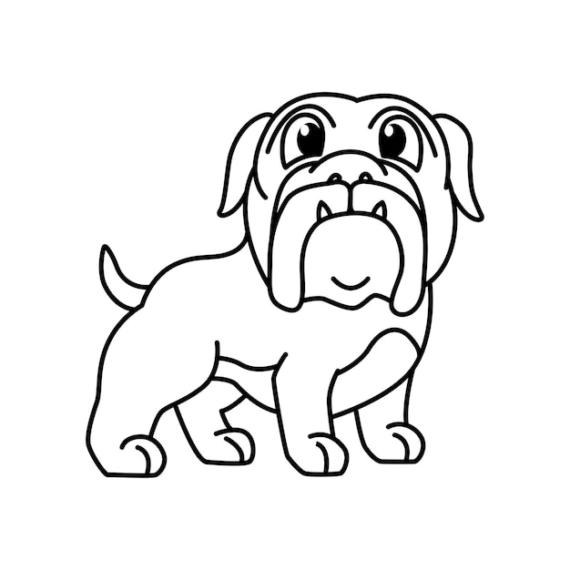 Personagens de desenhos animados fofos de bulldog ilustração vetorial para livro de colorir para crianças