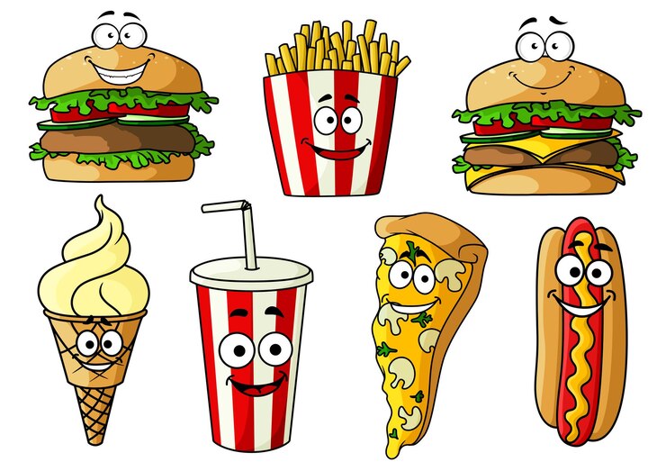 Vetor personagens de desenhos animados isolados de fast-food