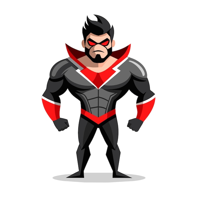 Personagens de desenhos animados musculosos mascarados super-heróis logotipo de marca de negócios com cores vermelho preto e cinza
