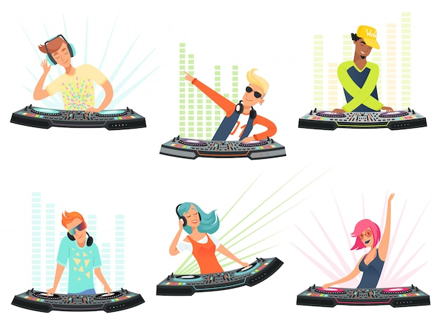 Personagens de dj. ilustrações música mascotes dos desenhos animados