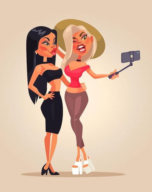 Personagens de duas meninas fazendo selfie