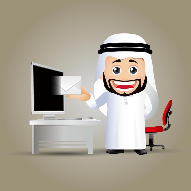 Personagens de empresários árabes em diferentes poses