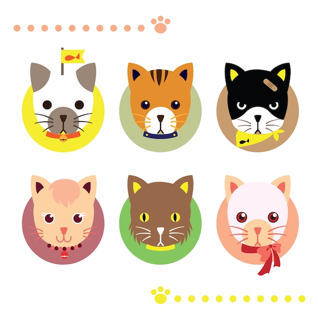 Personagens de gato fofo de variedade