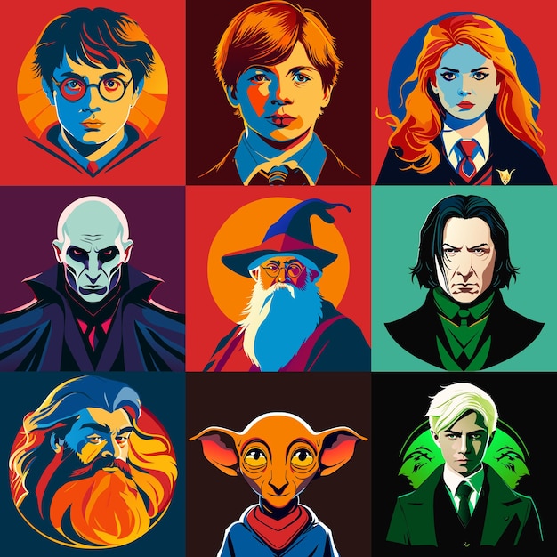 Personagens de harry potter em ilustração