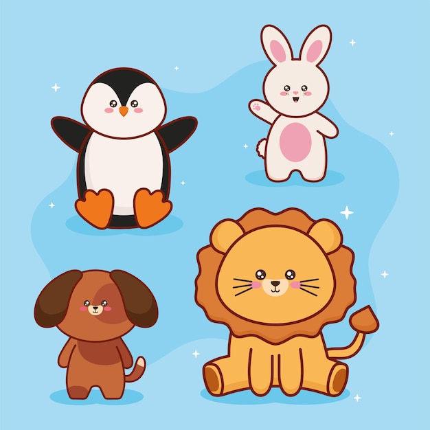 Personagens de kawaii quatro animais