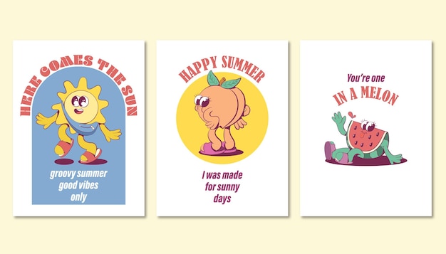 Personagens de mascotes de verão retro groovy
