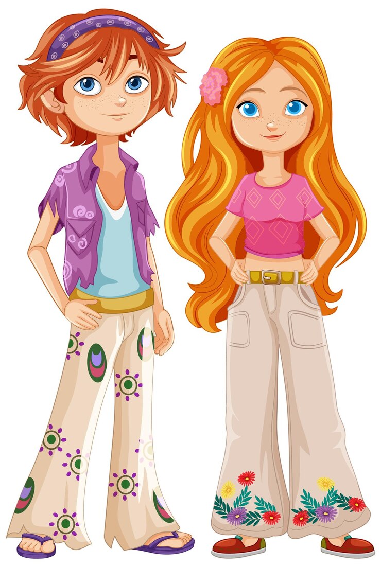 Vetor personagens de meninos e meninas hippies