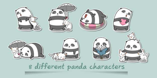 Personagens de panda diferentes.