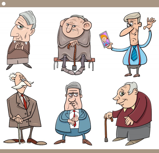 Personagens de pessoas idosos Cartum ilustração conjunto