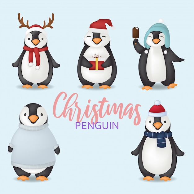 Personagens de pinguim de natal