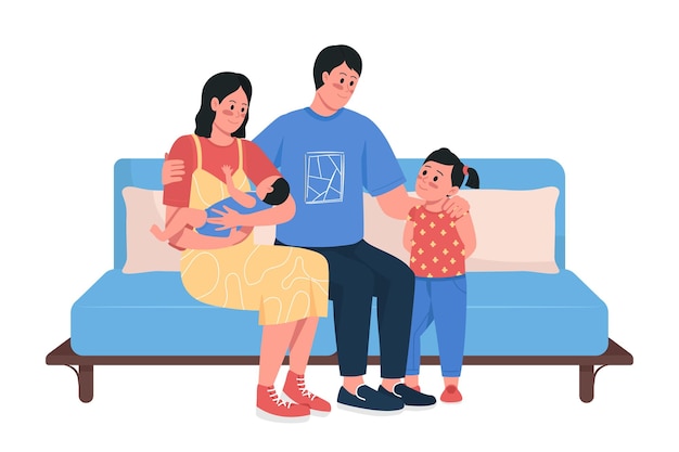 Personagens de vetor de cor semi plana de família feliz. Figuras de poses. Pessoas de corpo inteiro em branco. Relacionamentos isolados ilustração de estilo de desenho animado moderno para design gráfico e animação