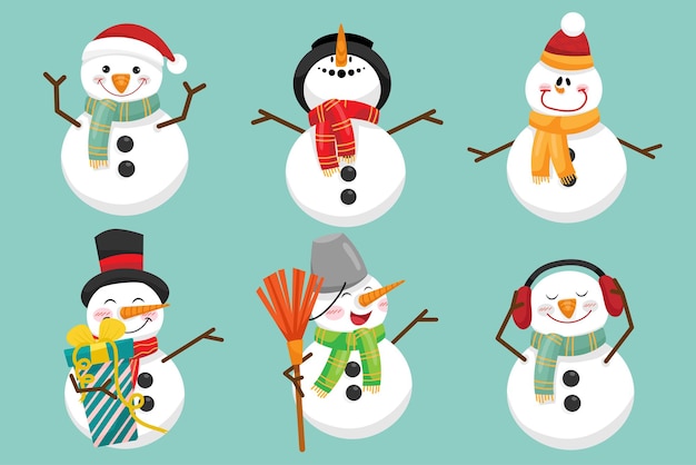 Personagens do boneco de neve em várias poses e cenas