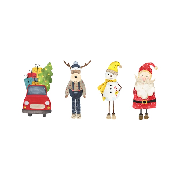 Vetor personagens em aquarela de natal