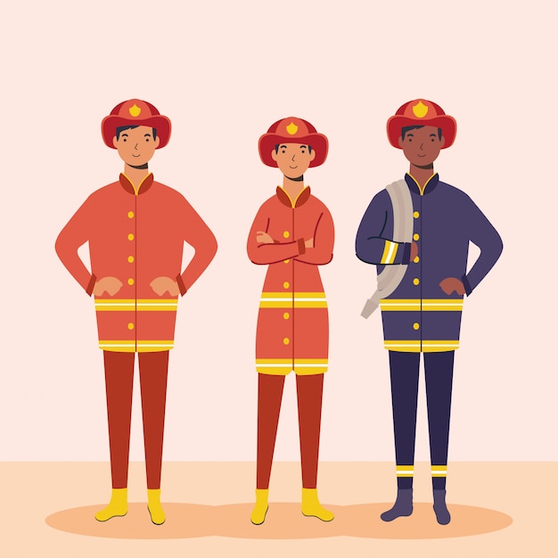 Vetor personagens essenciais dos trabalhadores dos bombeiros