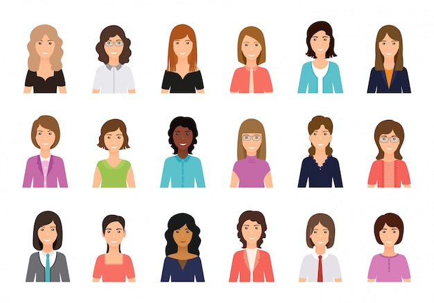 Personagens femininas de avatar, pessoas. Ícone de mulheres de negócios.