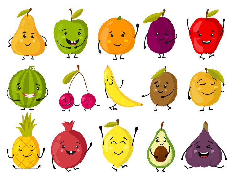 Personagens fofinhos de frutas
