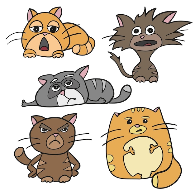 Conjunto de personagens de quadrinhos de gatos e gatinhos de desenhos  animados 1942373 Vetor no Vecteezy
