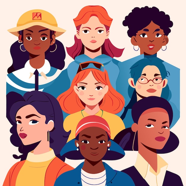 Personagens jovens de grupo diversificado de arte digital 2d