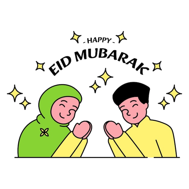 Personagens muçulmanos se cumprimentando e celebrando o eid mubarak