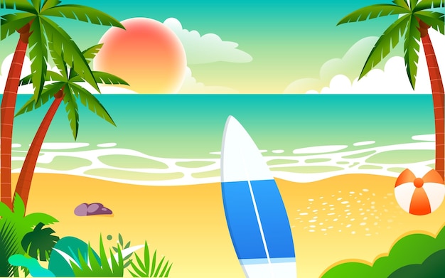 Personagens nadando e surfando à beira-mar no verão grande verão termo solar praia de verão