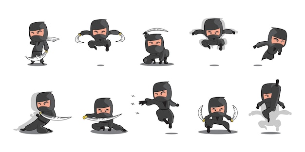 personagem de desenho animado ninja em várias poses conjunto 7619514 Vetor  no Vecteezy