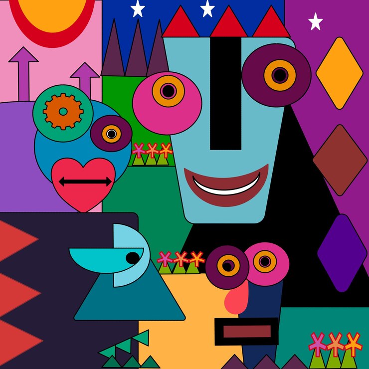 Vetor personagens padrões formas geométricas abstratas formas estilo plano cartazes coloridos fundos ve