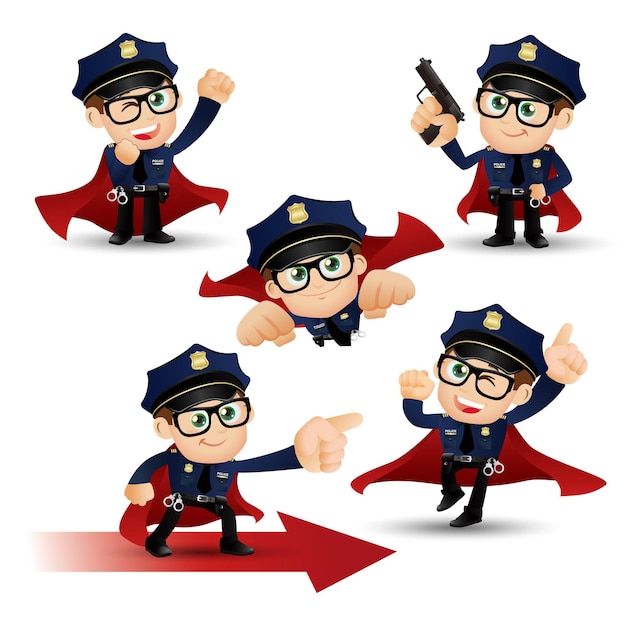 Personagens policiais em diferentes poses