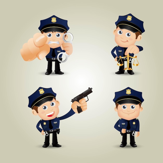 Personagens policiais em diferentes poses