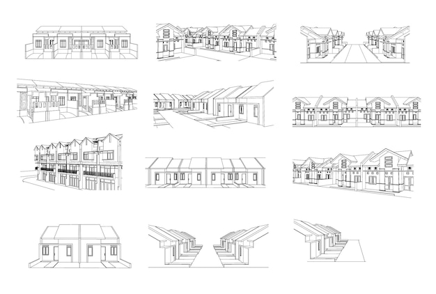 Perspectiva de desenho de habitação de arquitetura