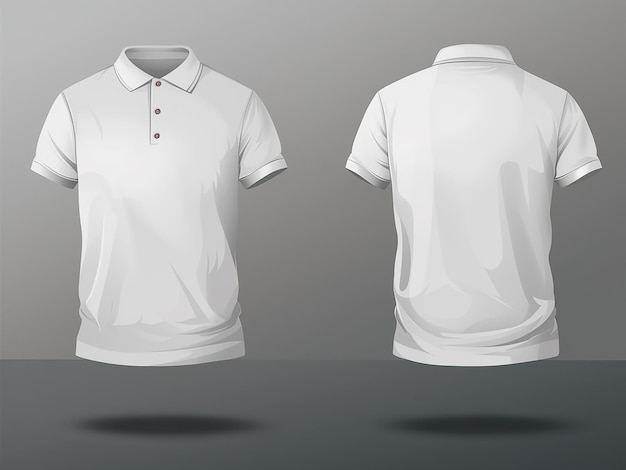 Perspectivas de uma camisa polo branca, vista dianteira e traseira, ilustrada