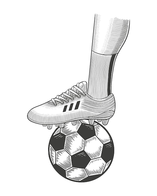 Vetor pés na bola. estilo de ilustração de gravura vetorial vintage