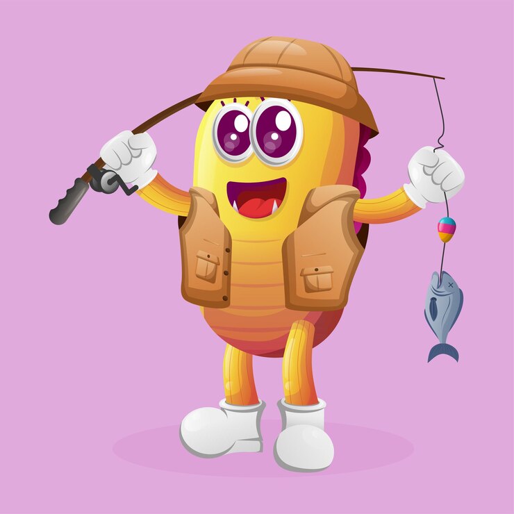 Vetor pesca de monstro amarelo bonito