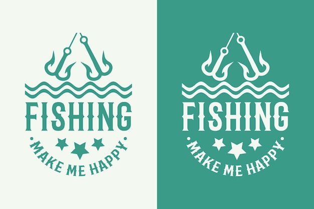 Pesca me faz happyvintage tipografia pesca t shirt design ilustração