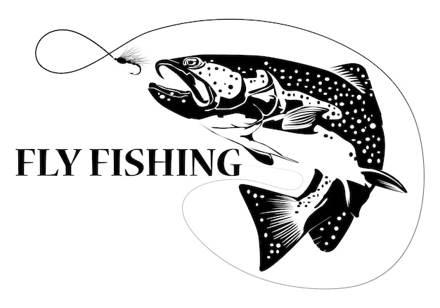 Pescador com mosca pesca com mosca gráficoclip art pesca preta no fundo brancoVector