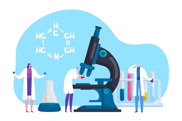 Pesquisa de cientistas em ilustração vetorial de conceito de laboratório químico ou médico Farmácia de biologia de química científica e científica