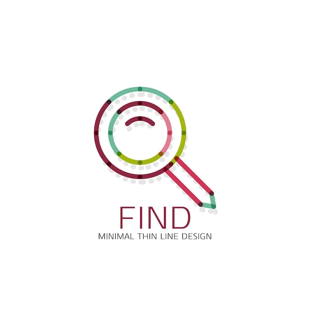 Pesquisa de lupa de logotipo de design de linha fina vetorial e encontrar ou zoom conceito de logotipo Ícone de negócios minimalista linear