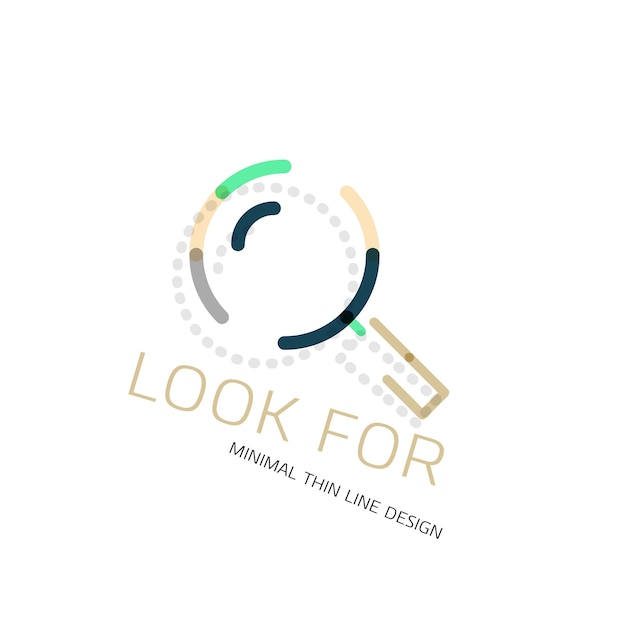 Pesquisa de lupa de logotipo de design de linha fina vetorial e encontrar ou zoom conceito de logotipo Ícone de negócios minimalista linear