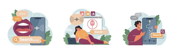 Vetor pesquisa por voz define personagem de assistente virtual de inteligência artificial